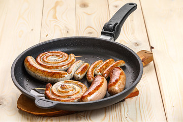 Fried German sausages