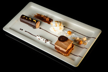 homemade chocolate creamy dessert on rectangle plate