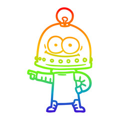 rainbow gradient line drawing happy carton robot with light bulb