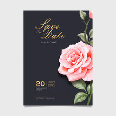 Elegant watercolor save the date card with rose flower
