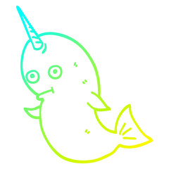 cold gradient line drawing cartoon narwhal © lineartestpilot