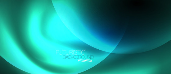 Fototapeta na wymiar Blue neon bubbles and circles abstract background, futuristic magic techno design