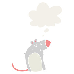 cartoon fat rat and thought bubble in retro style