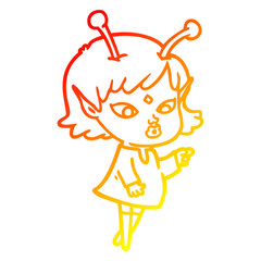 warm gradient line drawing pretty cartoon alien girl