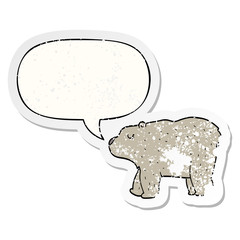cartoon bear and speech bubble distressed sticker