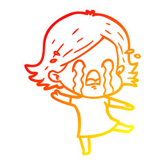 warm gradient line drawing cartoon woman crying
