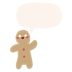 Obraz premium cartoon gingerbread man and speech bubble in retro style