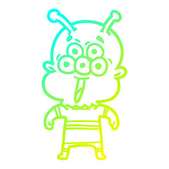 cold gradient line drawing happy cartoon alien