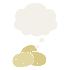 cartoon potatoes and thought bubble in retro style