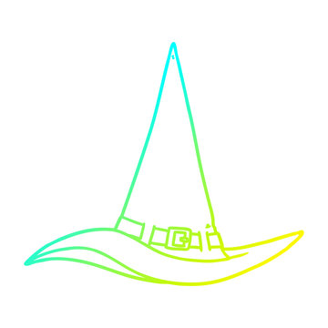 cold gradient line drawing cartoon witch hat