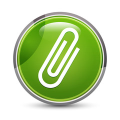Paper clip icon elegant green round button vector illustration