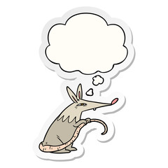 cartoon rat and thought bubble as a printed sticker