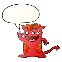 cartoon halloween monster and speech bubble in smooth gradient style