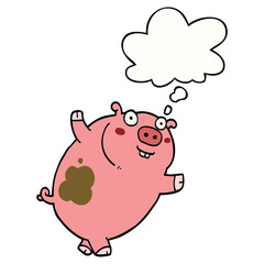 funny cartoon pig and thought bubble