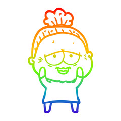 rainbow gradient line drawing cartoon happy old lady