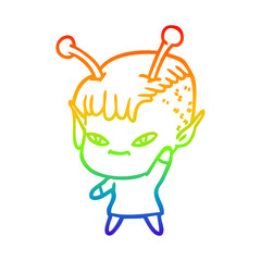 rainbow gradient line drawing cute cartoon alien girl