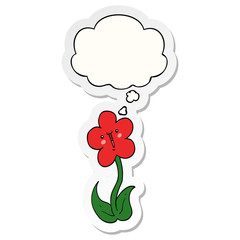 cartoon flower and thought bubble as a printed sticker