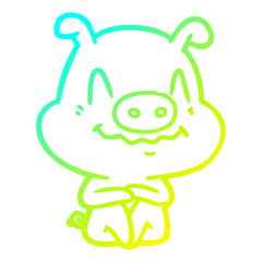 cold gradient line drawing nervous cartoon pig sitting