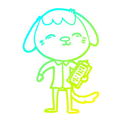 cold gradient line drawing happy cartoon office worker dog
