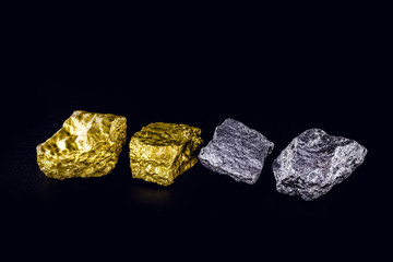 stones of gold and silver gross, mineral extraction of gold and silver. Concept of luxury and wealth.