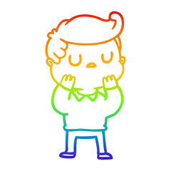 rainbow gradient line drawing cartoon aloof man considering