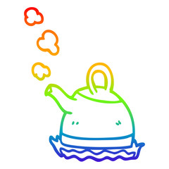 rainbow gradient line drawing cartoon kettle on stove