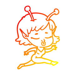 warm gradient line drawing cute alien girl cartoon