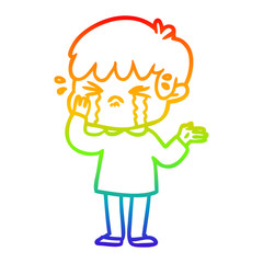 rainbow gradient line drawing cartoon boy crying