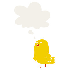 cartoon bird and thought bubble in retro style