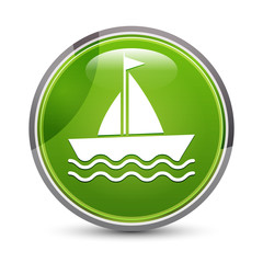 Sailboat icon elegant green round button vector illustration