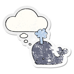 cartoon whale and thought bubble as a distressed worn sticker