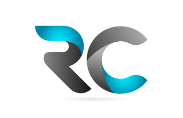 blue black alphabet letter RC R C combination logo icon design