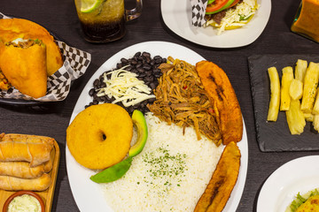 General plan of varied dishes of Venezuelan cuisine