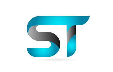 blue black alphabet letter ST S T combination logo icon design