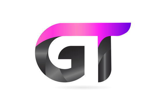 pink black alphabet letter GT G T combination logo icon design