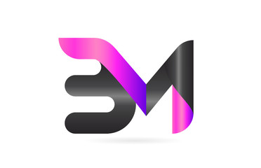 pink black alphabet letter BM B M combination logo icon design