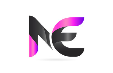 pink black alphabet letter NE N E combination logo icon design