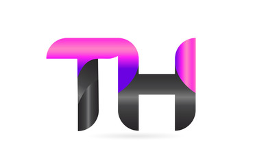 pink black alphabet letter TH T H combination logo icon design