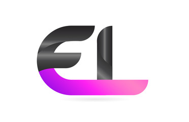 pink black alphabet letter EL E L combination logo icon design
