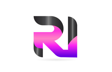 pink black alphabet letter RI R I combination logo icon design