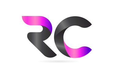 pink black alphabet letter RC R C combination logo icon design