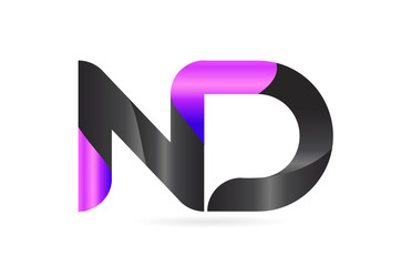 pink black alphabet letter ND N D combination logo icon design
