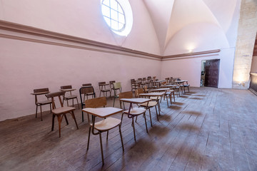 Rows of chairs in a church