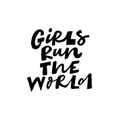Girls run world hand drawn vector lettering