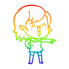 rainbow gradient line drawing cute cartoon happy vampire girl