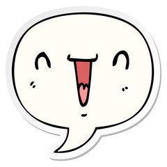 cute happy cartoon face and speech bubble sticker