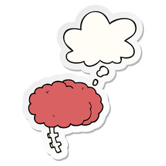 cartoon brain and thought bubble as a printed sticker
