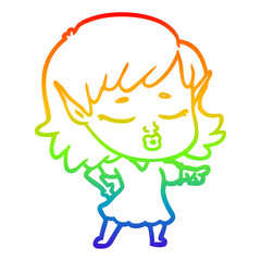 rainbow gradient line drawing pretty cartoon elf girl