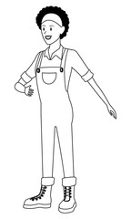 farm, animals and farmer cartoon in black and white