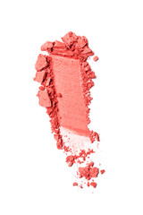 Shiny smear of bright coral eyeshadow